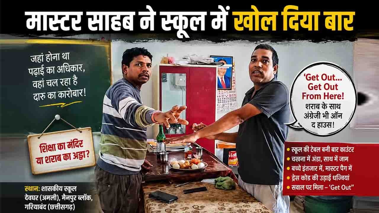 स्कूल में शराब पीने का वीडियो हुआ वायरल, ग्रामीणों ने शराब पीते रंगे हाथों पकड़ा।