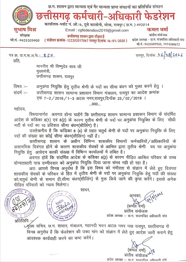 कर्मचारी अधिकारी फेडरेशन ने सरकार को तबादला नीति को लेकर सौंपा ज्ञापन