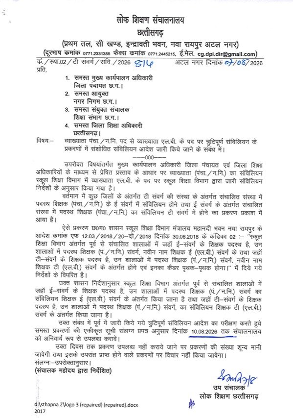 शिक्षा विभाग ने संविलियन आदेश में संशोधन का प्रस्ताव मंगाया।
