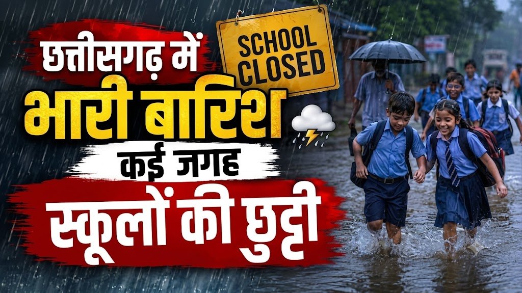 छत्तीसगढ़ में भारी बारिश की वजह से स्कूल बंद